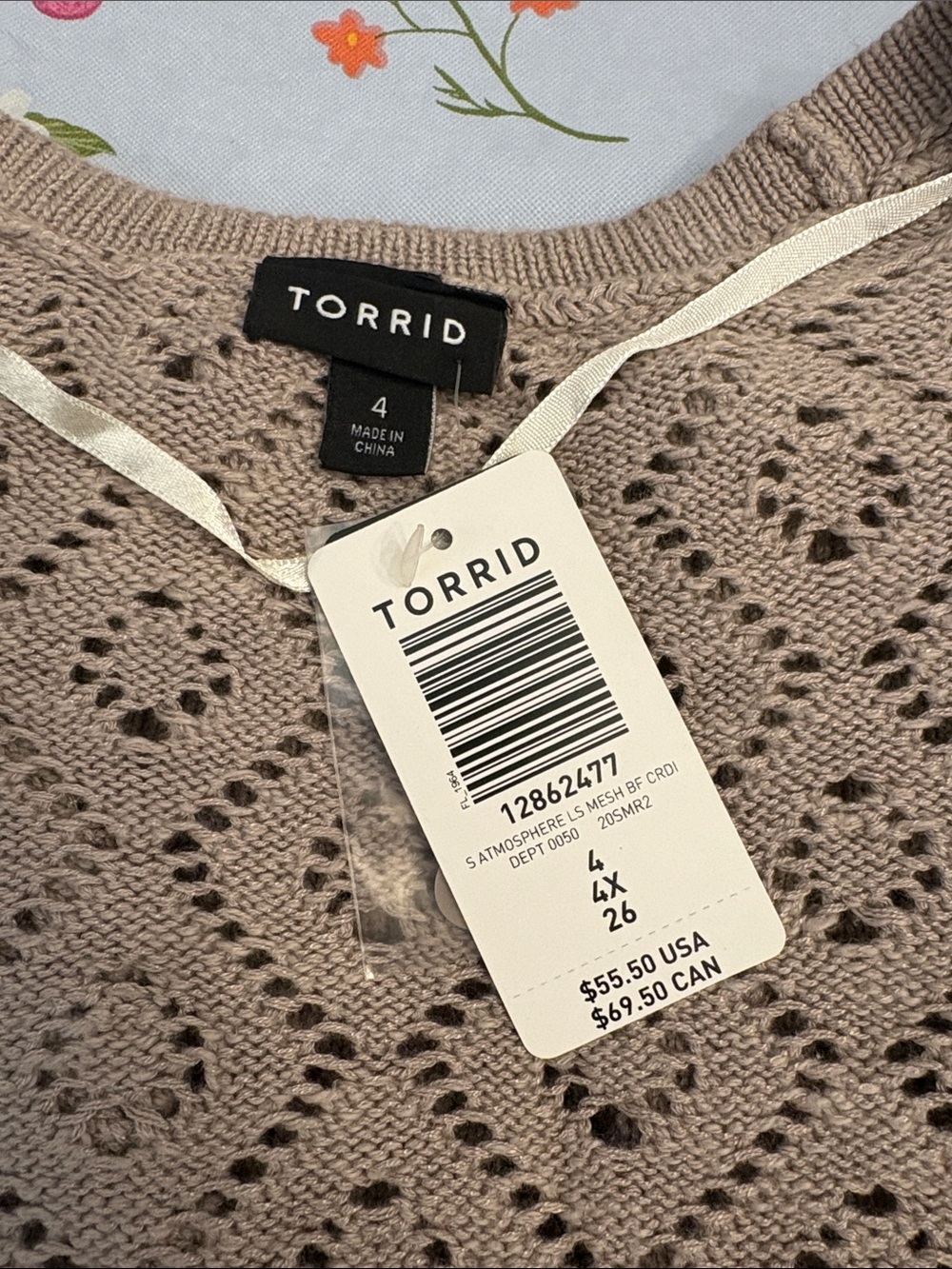 Torrid Taupe Gray Duster Length Openwork Diamond-Knit Cardigan NWT Size 4 - Picture 2 of 6